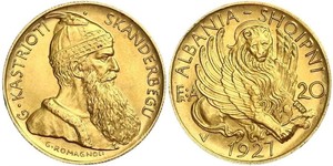 20 Franga Ari Albanian Republic (1925-1928) Oro Zog I, Skanderbeg III of Albania