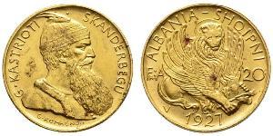 20 Franga Ari Repubblica albanese (1925-1928) Oro Zog I, Skanderbeg III of Albania