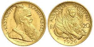 20 Franga Ari Repubblica albanese (1925-1928) Oro Zog I, Skanderbeg III of Albania