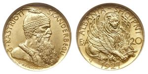20 Franga Ari Repubblica albanese (1925-1928) Oro Zog I, Skanderbeg III of Albania