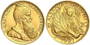 20 Franga Ari Repubblica albanese (1925-1928) Oro Zog I, Skanderbeg III of Albania