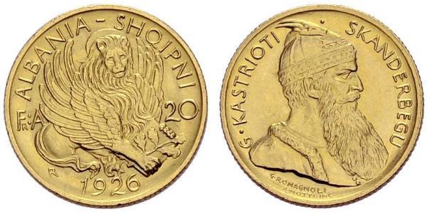 20 Franga Ari Repubblica albanese (1925-1928) Oro Zog I, Skanderbeg III of Albania