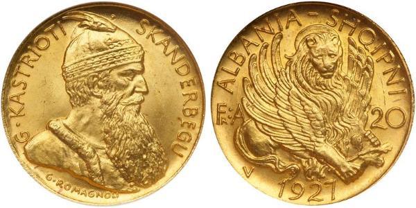 20 Franga Ari Repubblica albanese (1925-1928) Oro Zog I, Skanderbeg III of Albania