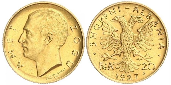 20 Franga Ari Repubblica albanese (1925-1928) Oro Zog I, Skanderbeg III of Albania