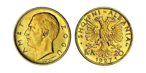 20 Franga Ari Repubblica albanese (1925-1928) Oro Zog I, Skanderbeg III of Albania