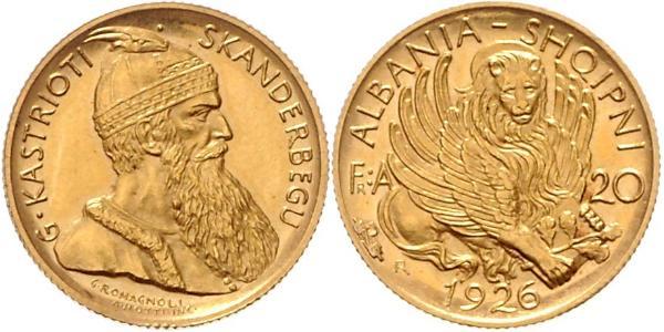20 Franga Ari Repubblica albanese (1925-1928) Oro Zog I, Skanderbeg III of Albania