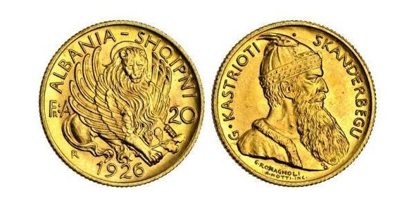 20 Franga Ari Repubblica albanese (1925-1928) Oro Zog I, Skanderbeg III of Albania
