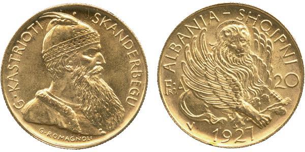 20 Franga Ari Албанская республика (1925-1928) Золото Zog I, Skanderbeg III of Albania