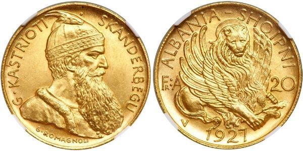 20 Franga Ari Албанская республика (1925-1928) Золото Zog I, Skanderbeg III of Albania