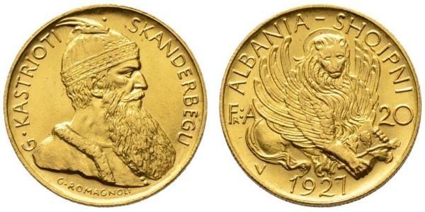 20 Franga Ari Албанская республика (1925-1928) Золото Zog I, Skanderbeg III of Albania