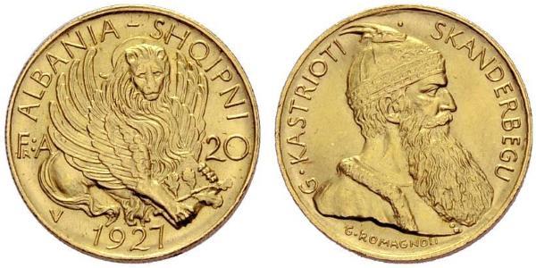 20 Franga Ari Албанская республика (1925-1928) Золото Zog I, Skanderbeg III of Albania
