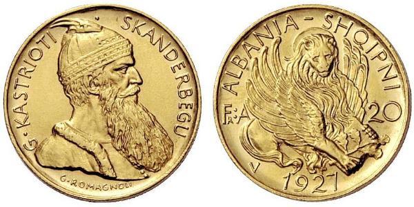 20 Franga Ari Албанская республика (1925-1928) Золото Zog I, Skanderbeg III of Albania