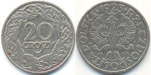 20 Grosh Deuxième République de Pologne (1918 - 1939) Cuivre/Nickel 