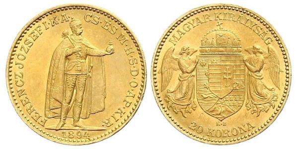 20 Korona Reino de Hungría (1000-1918) Oro Franz Joseph I (1830 - 1916)