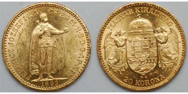 20 Korona Королiвство Угорщина (1000-1918) Золото Франц Иосиф I (1830 - 1916)