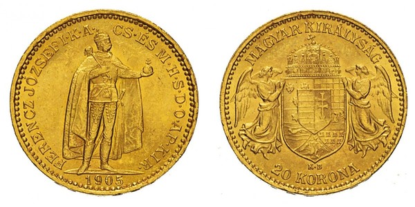 20 Korona Королiвство Угорщина (1000-1918) Золото Франц Иосиф I (1830 - 1916)