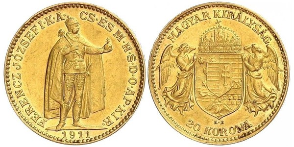 20 Korona Королiвство Угорщина (1000-1918) Золото Франц Иосиф I (1830 - 1916)