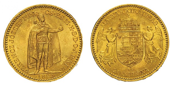 20 Korona Королiвство Угорщина (1000-1918) Золото Франц Иосиф I (1830 - 1916)