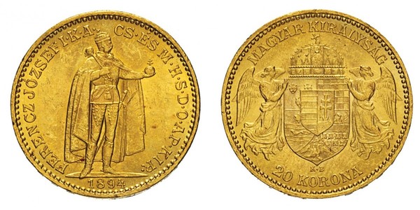 20 Korona Королiвство Угорщина (1000-1918) Золото Франц Иосиф I (1830 - 1916)