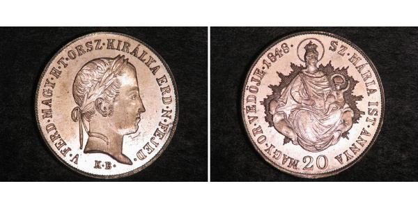 20 Kreuzer Royaume de Hongrie (1000-1918) Argent Ferdinand I of Austria (1793 - 1875)