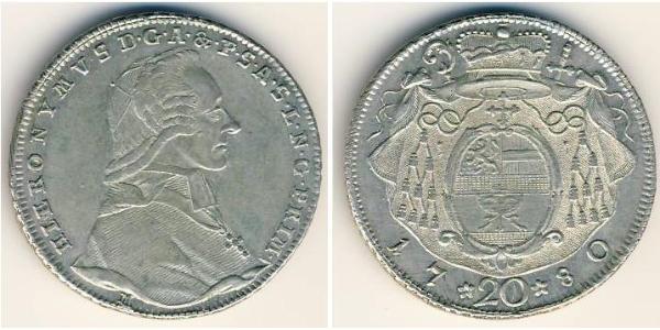 20 Kreuzer Salisburgo Argento Hieronymus von Colloredo (1732 - 1812)