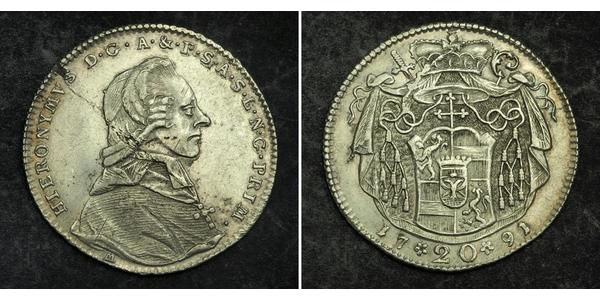20 Kreuzer Salisburgo Argento Hieronymus von Colloredo (1732 - 1812)