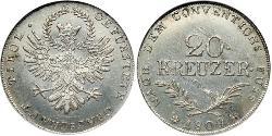 20 Kreuzer Imperio austríaco (1804-1867) Plata 