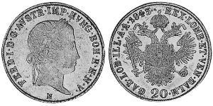 20 Kreuzer Imperio austríaco (1804-1867) Plata Ferdinand I of Austria (1793 - 1875)