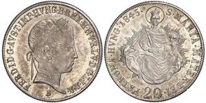 20 Kreuzer Imperio austríaco (1804-1867) Plata Ferdinand I of Austria (1793 - 1875)