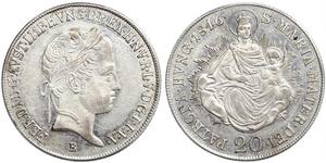 20 Kreuzer Imperio austríaco (1804-1867) Plata Ferdinand I of Austria (1793 - 1875)