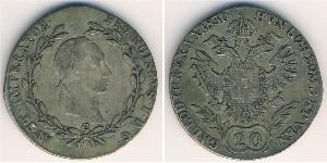 20 Kreuzer Imperio austríaco (1804-1867) Plata Francis II, Holy Roman Emperor (1768 - 1835)