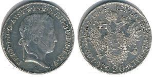 20 Kreuzer Imperio austríaco (1804-1867) Plata Ferdinand I of Austria (1793 - 1875)