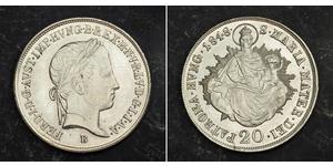 20 Kreuzer Imperio austríaco (1804-1867) Plata Ferdinand I of Austria (1793 - 1875)