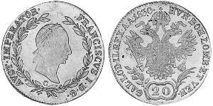 20 Kreuzer Imperio austríaco (1804-1867) Plata Francis II, Holy Roman Emperor (1768 - 1835)