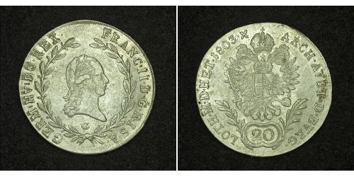 20 Kreuzer Imperio austríaco (1804-1867) Plata Francis II, Holy Roman Emperor (1768 - 1835)