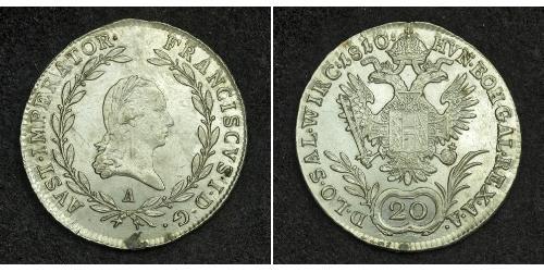 20 Kreuzer Imperio austríaco (1804-1867) Plata Francis II, Holy Roman Emperor (1768 - 1835)