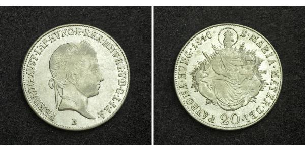 20 Kreuzer Imperio austríaco (1804-1867) Plata Ferdinand I of Austria (1793 - 1875)