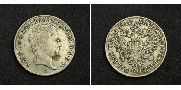 20 Kreuzer Imperio austríaco (1804-1867) Plata Ferdinand I of Austria (1793 - 1875)