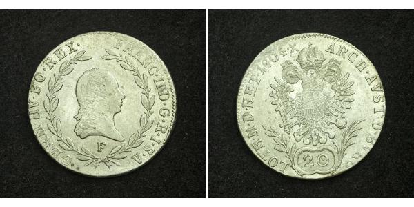 20 Kreuzer Imperio austríaco (1804-1867) Plata Francis II, Holy Roman Emperor (1768 - 1835)