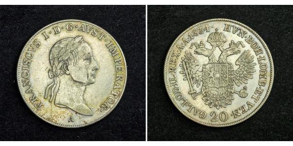 20 Kreuzer Imperio austríaco (1804-1867) Plata 