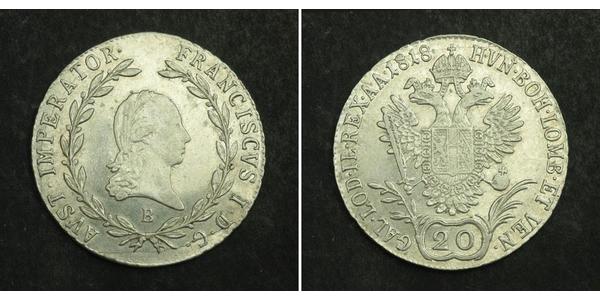 20 Kreuzer Imperio austríaco (1804-1867) Plata 