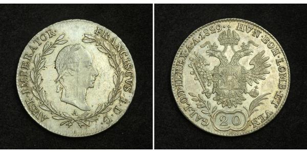 20 Kreuzer Imperio austríaco (1804-1867) Plata Francis II, Holy Roman Emperor (1768 - 1835)