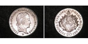 20 Kreuzer Reino de Hungría (1000-1918) Plata Ferdinand I of Austria (1793 - 1875)