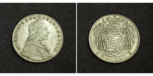 20 Kreuzer Salzburgo Plata Hieronymus von Colloredo (1732 - 1812)