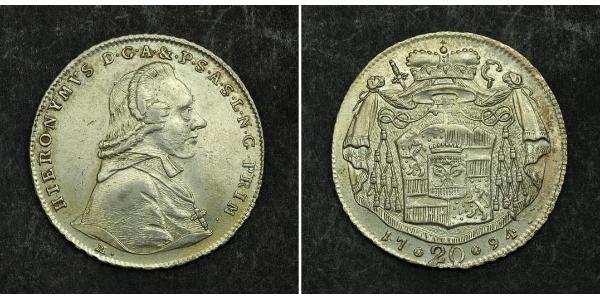 20 Kreuzer Salzburgo Plata Hieronymus von Colloredo (1732 - 1812)