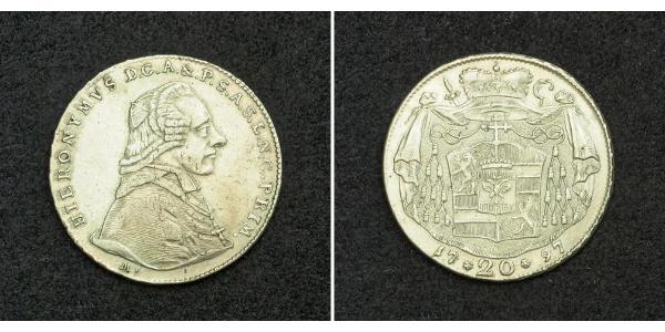 20 Kreuzer Salzburg Silver Count Hieronymus von Colloredo (1732 - 1812)