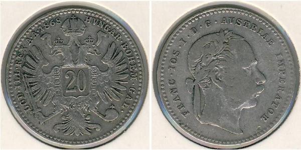20 Kreuzer 奥匈帝国 (1867 - 1918) 銀 弗朗茨·约瑟夫一世 (1830 - 1916)