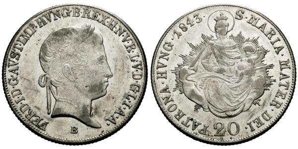 20 Kreuzer 奧地利帝國 (1804 - 1867) 銀 Ferdinand I of Austria (1793 - 1875)
