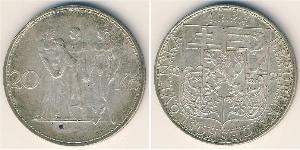 20 Krone Tchécoslovaquie  (1918-1992) Argent 