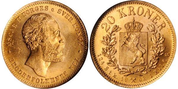 20 Krone Norway Gold Oscar II of Sweden (1829-1907)